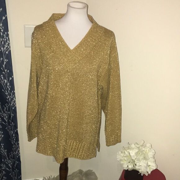 Diane Von Furstenberg DVF Gold Metallic Sweater - Picture 1 of 7